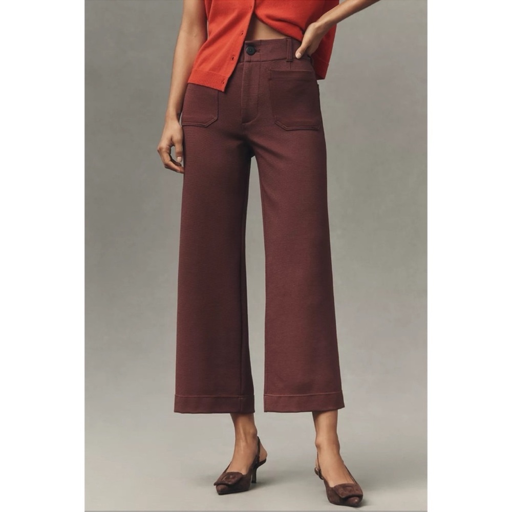 Anthropologie The Colette Knit Crop Wide-Leg Pants Burgundy Red 25